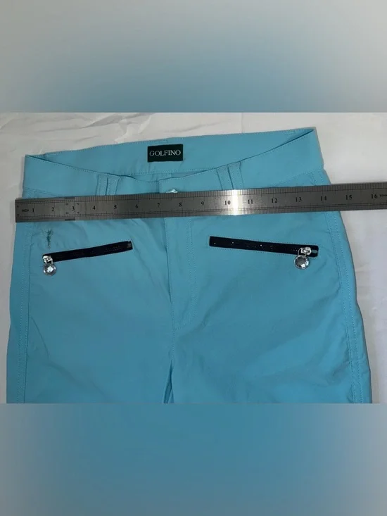Golfino Golfcore Aqua Blue Cropped Pants Stretch Ruched Hem Athleisure Preppy - Picture 10 of 11